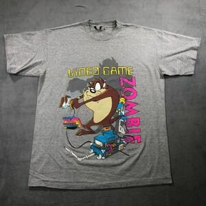 Vintage Tazmanian Devil Video Game Zombie T Shirt Mens XL 90s Looney Tunes Gamer